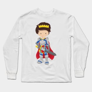 Prince, King, Knight, Sword, Crown, Brown Hair Long Sleeve T-Shirt